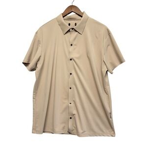 Stone Falcon Shirt Mens L Tan Short Sleeve Snap Button Tech Stretch D-Ring Basic